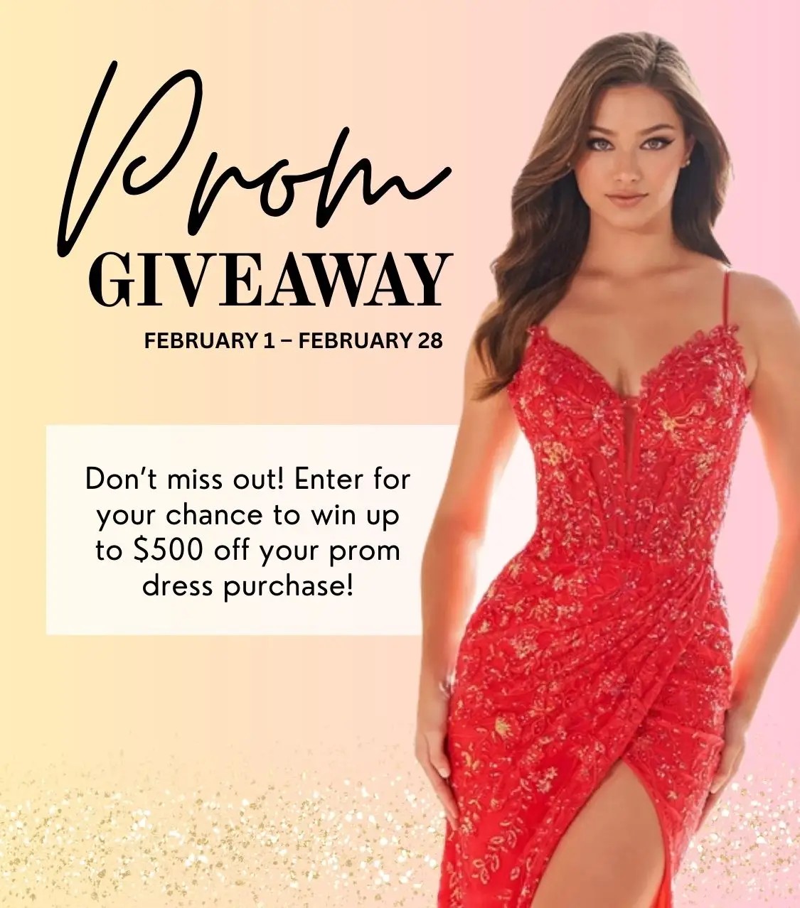 Bridal by Viper Prom giveaway promotion image with woman wearing red dress